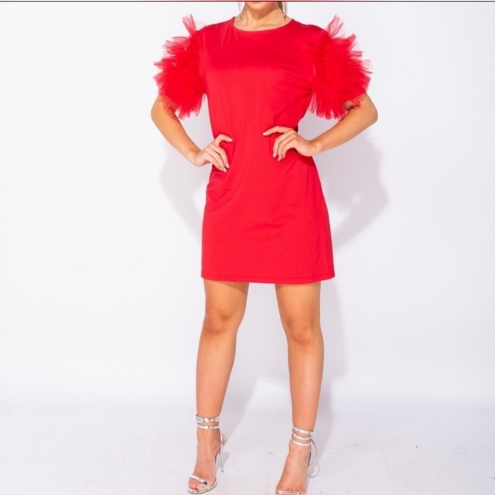 Elegant Red Ruffle Sleeve Dress 10